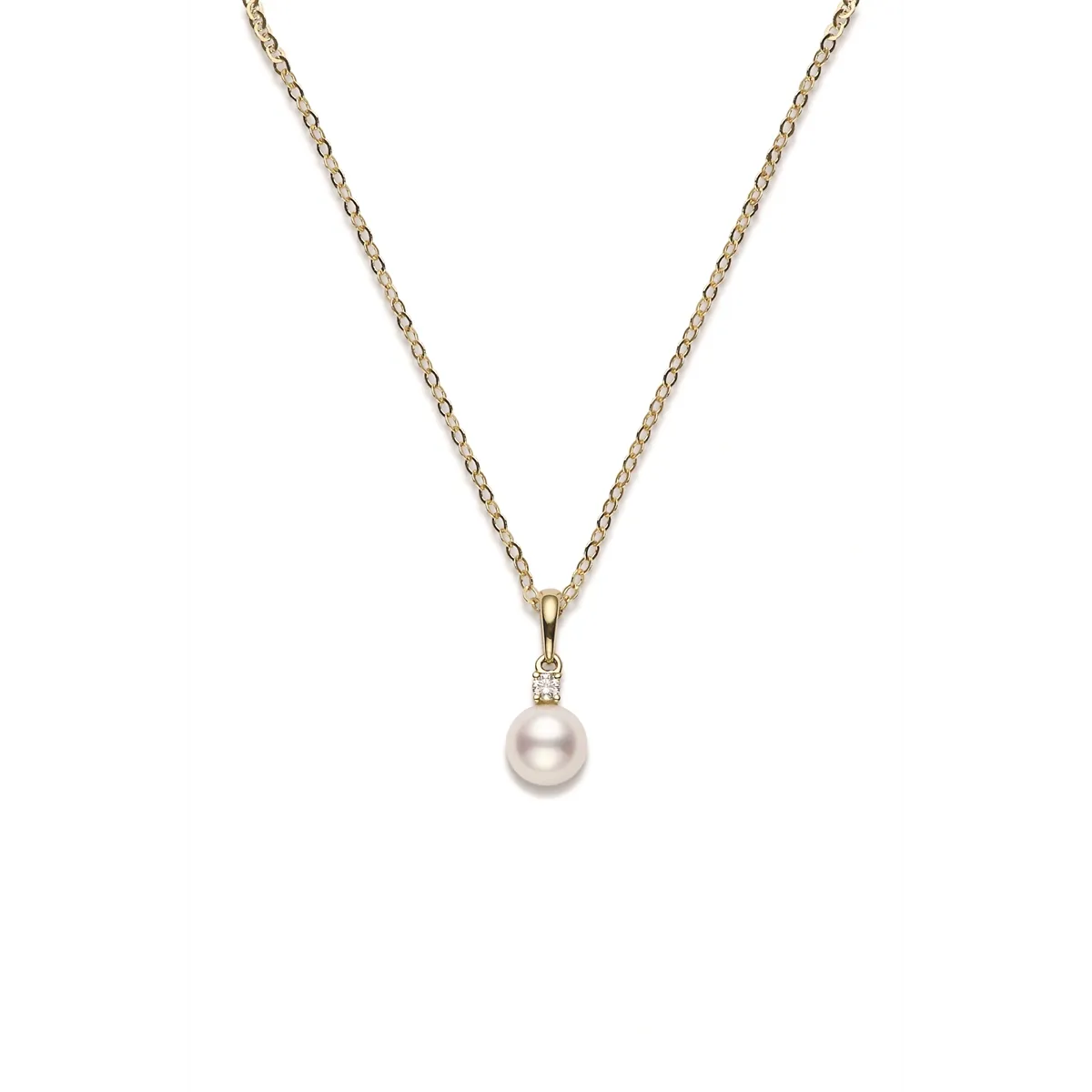 Mikimoto 18K Yellow Gold Cultured Akoya Pearl & Diamond Pendant Necklace