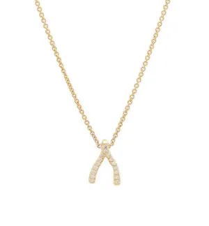 Mini Diamond Wishbone Yellow Gold Necklace