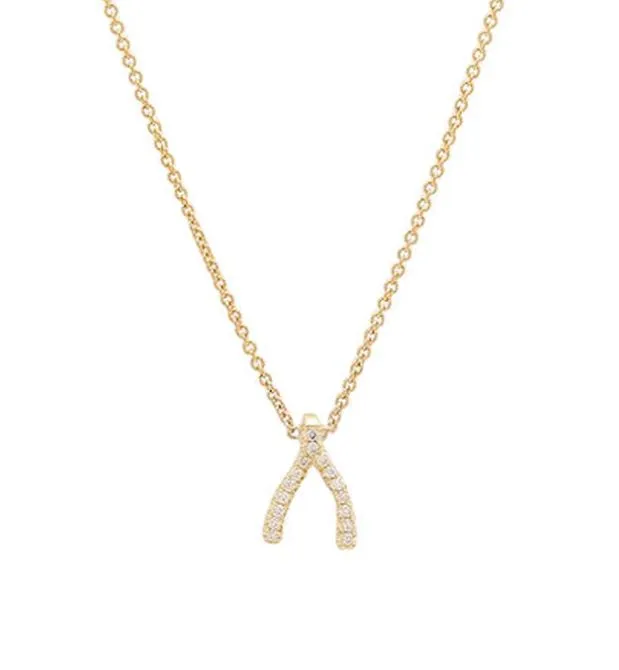 Mini Diamond Wishbone Yellow Gold Necklace