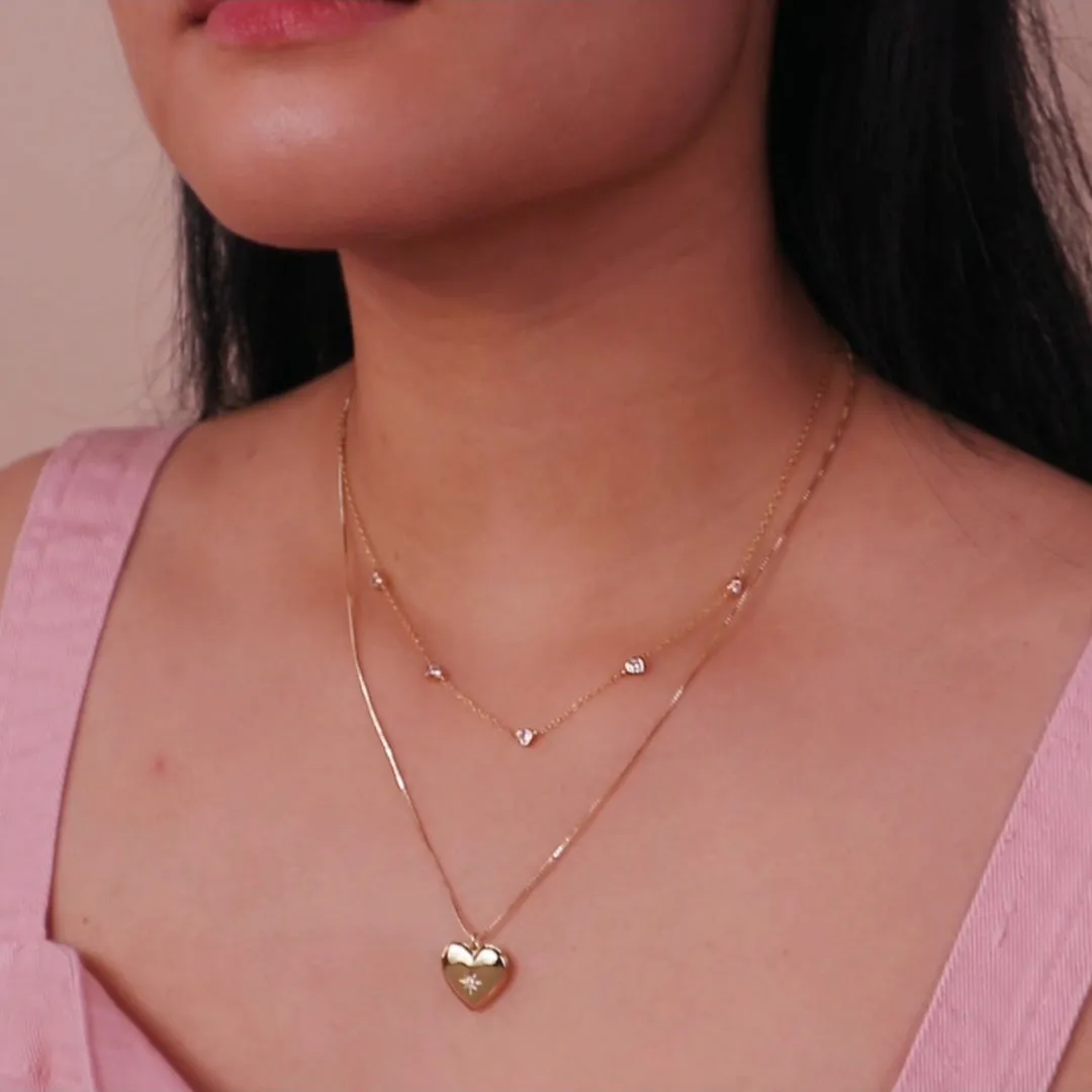 Multi Heart Bezel 14K Gold Vermeil Necklace