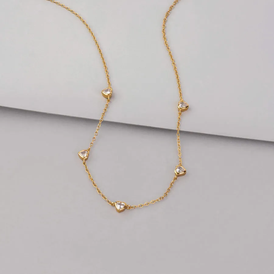 Multi Heart Bezel 14K Gold Vermeil Necklace