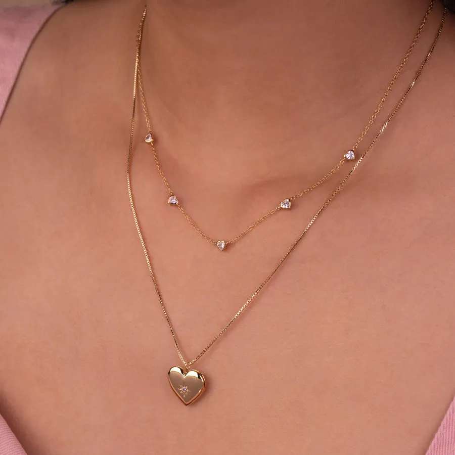 Multi Heart Bezel 14K Gold Vermeil Necklace