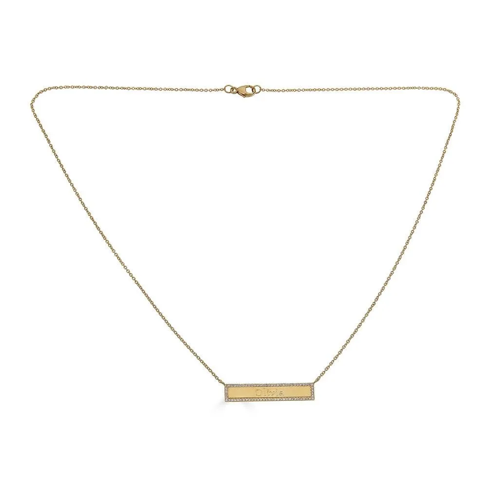 Nameplate Necklace Gold With Diamonds