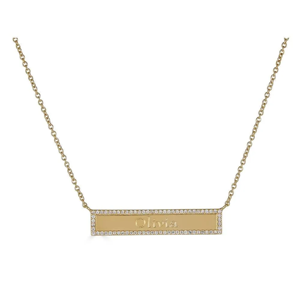 Nameplate Necklace Gold With Diamonds