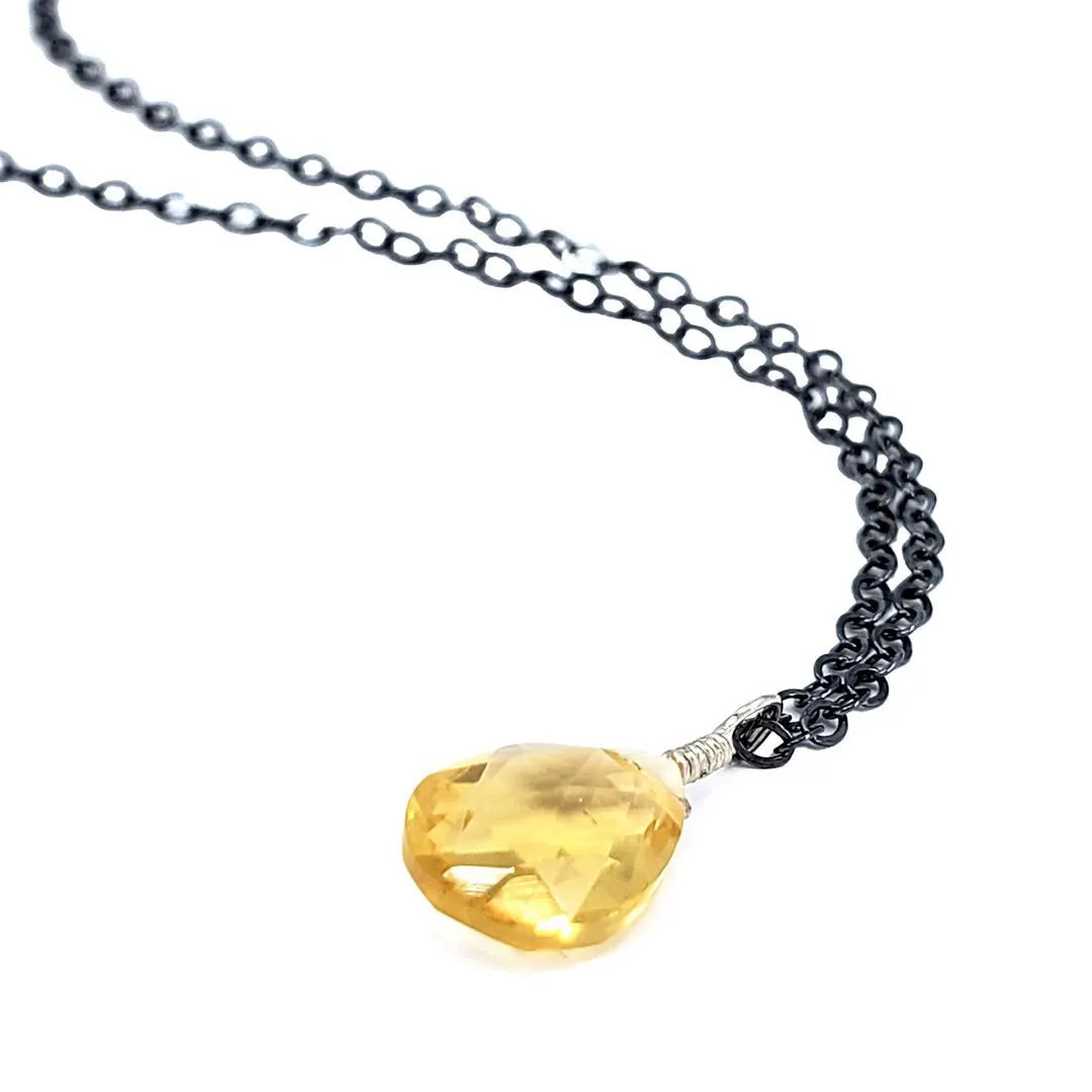 Necklace - Honey Citrine Gemstone Oxidized Chain by Foamy Wader