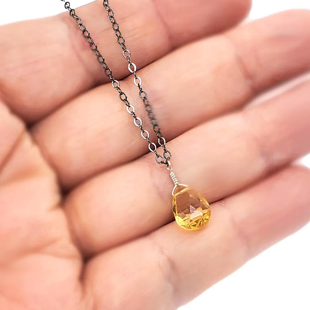 Necklace - Honey Citrine Gemstone Oxidized Chain by Foamy Wader