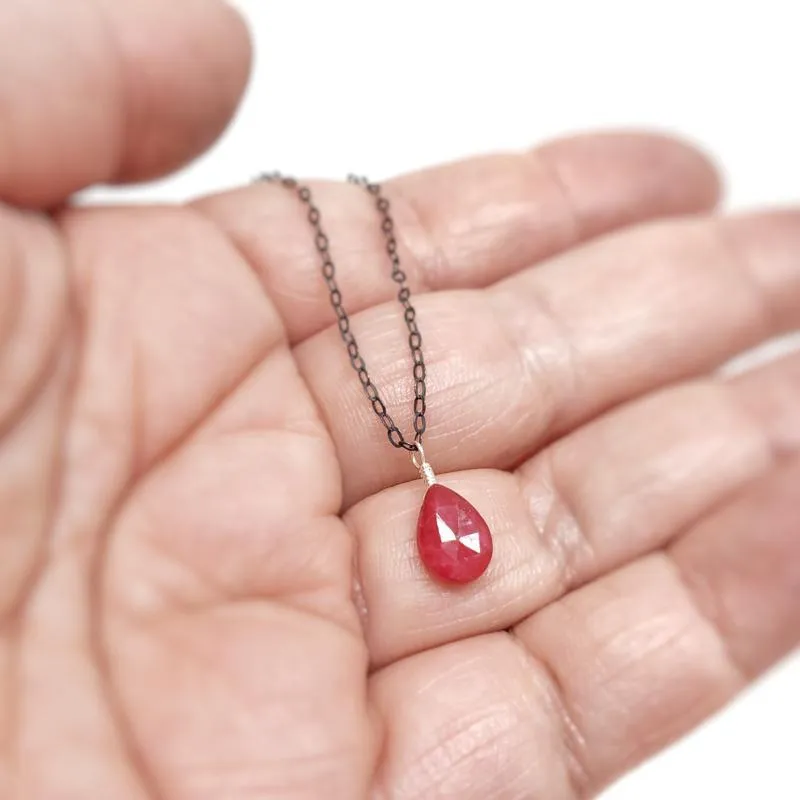 Necklace - Sookie Ruby Gemstone Oxidized Sterling by Foamy Wader