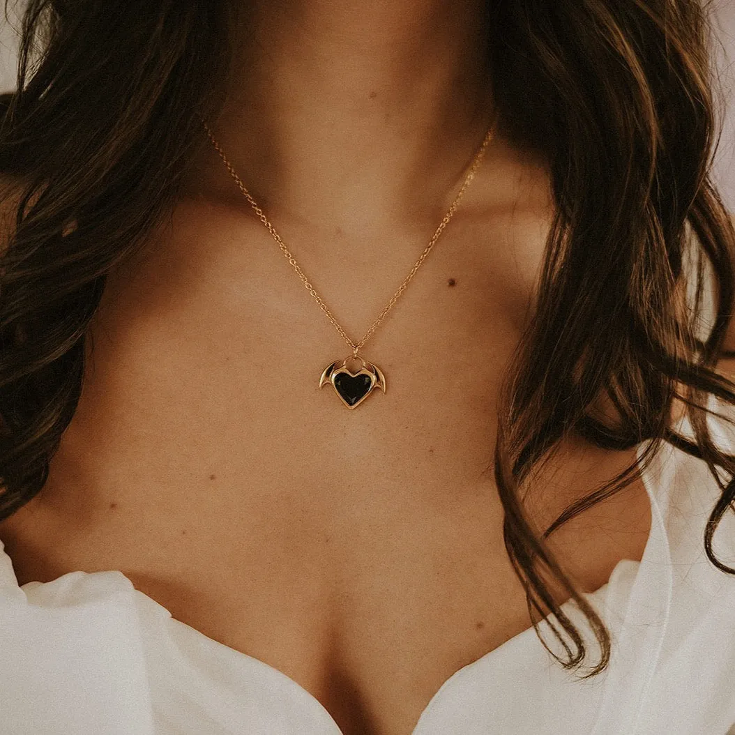 Nocturnal Succubus Gold Heart Pendant Necklace