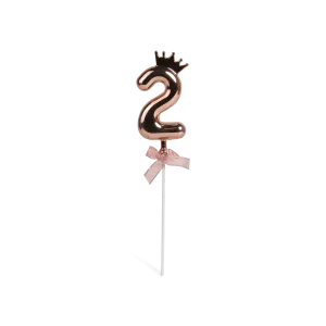 Number 2 on a stick with a rose gold crown