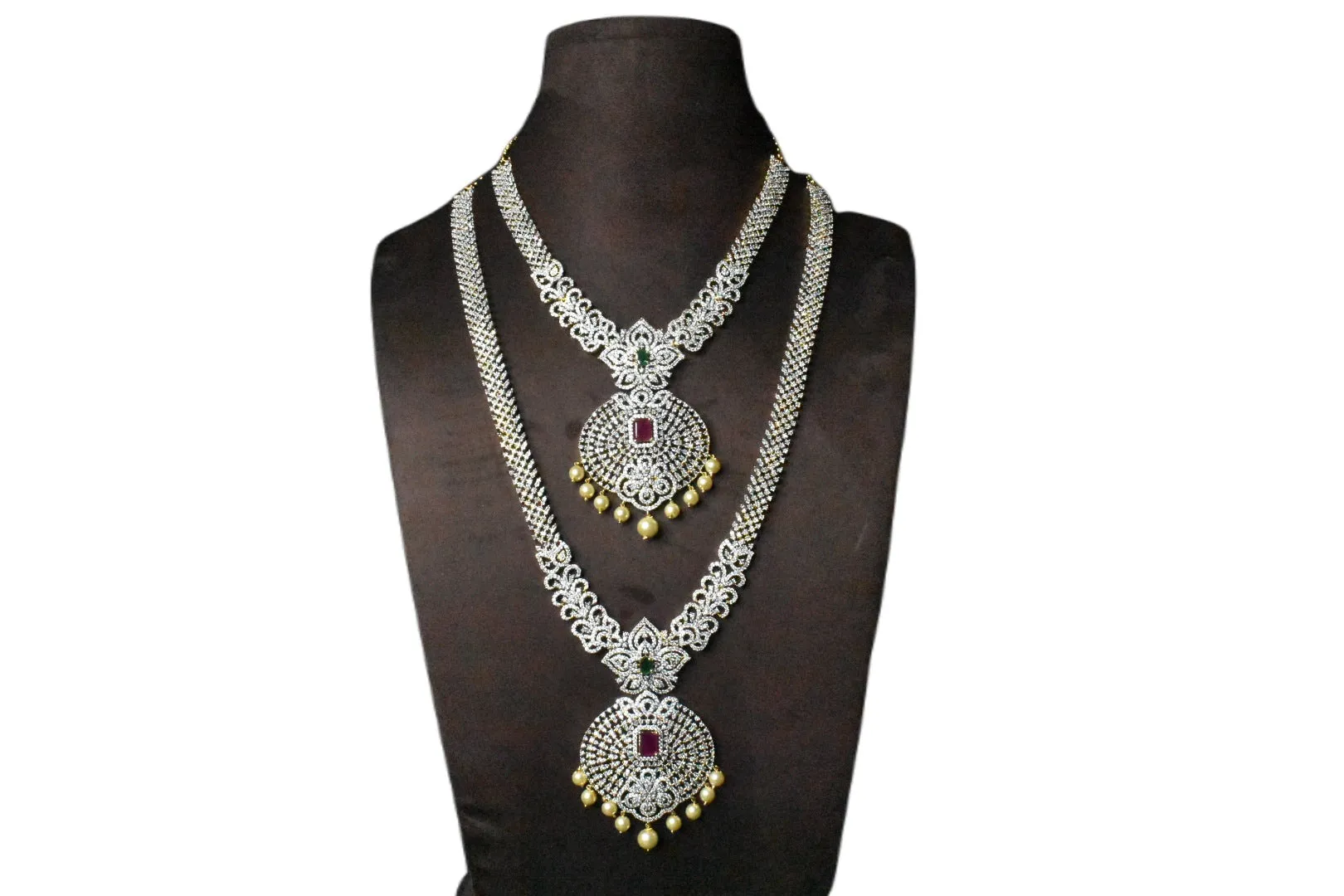 One gram gold american Diamonds Enchanting Bridal Combo Necklace Set