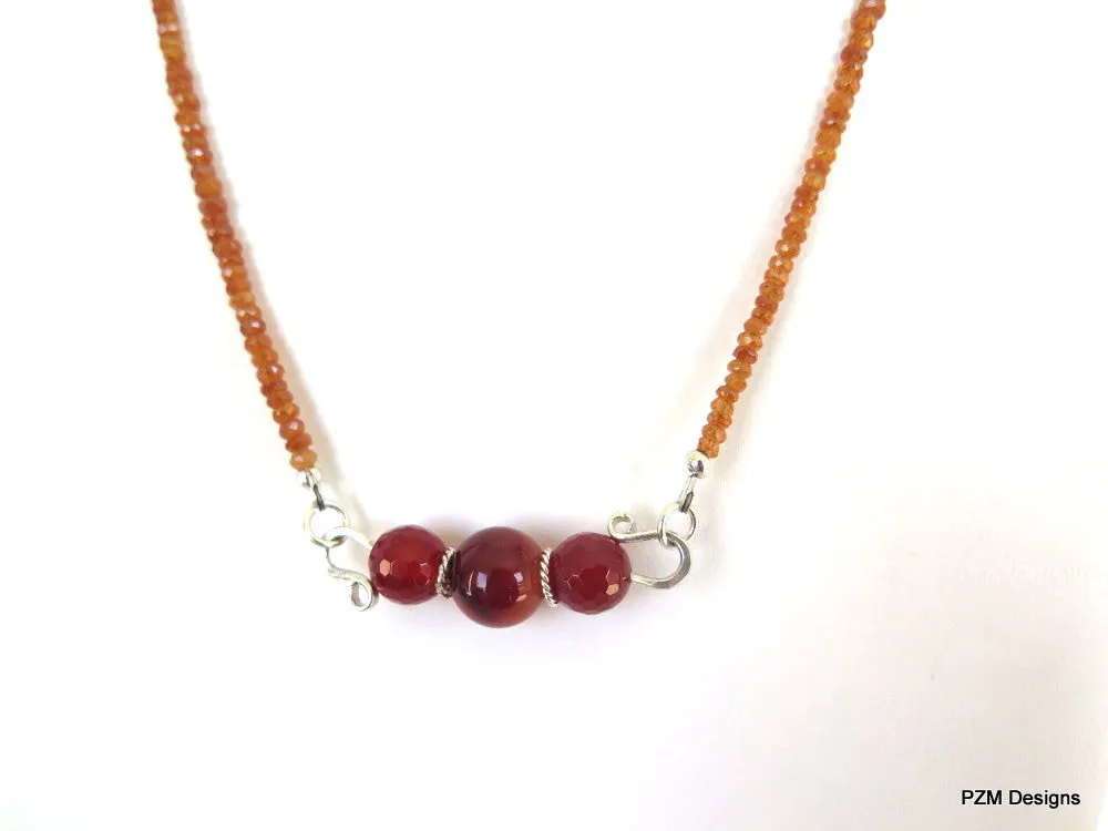 Orange garnet trapeze necklace, spessartite garnet and fire agate gemstone necklace