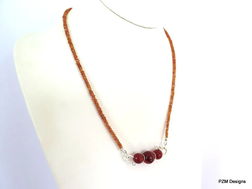 Orange garnet trapeze necklace, spessartite garnet and fire agate gemstone necklace