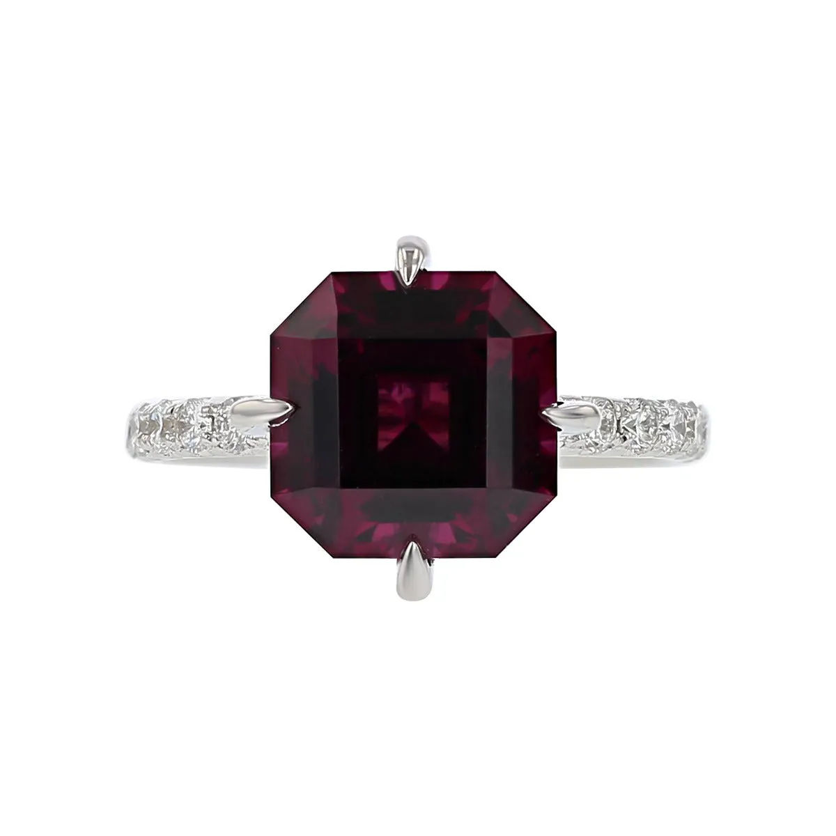 Pastel Diamond Asscher Cut Garnet Ring