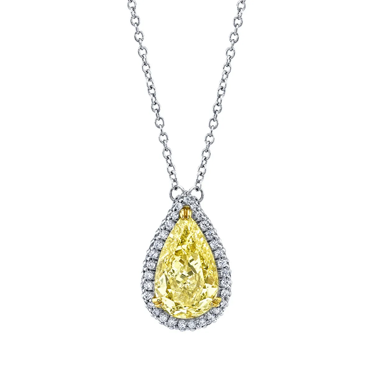 Pear Shape Fancy Yellow Diamond with Halo Pendant