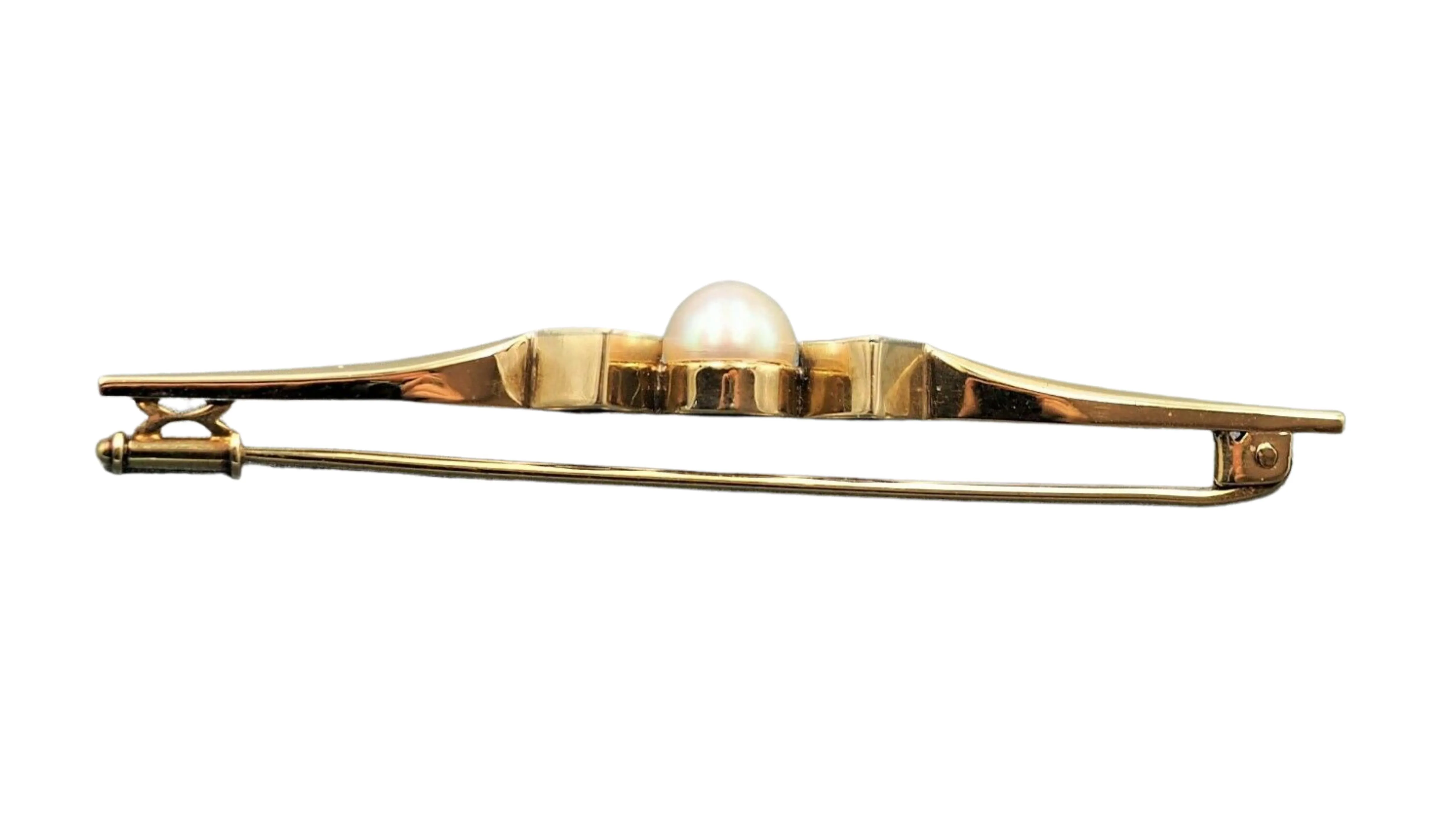 Pearl & Diamond 14ct Yellow & White Gold Bar Brooch