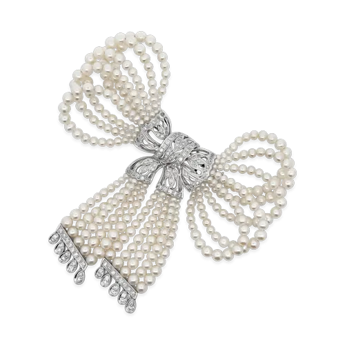 Pearl & Diamond Bow Design Brooch