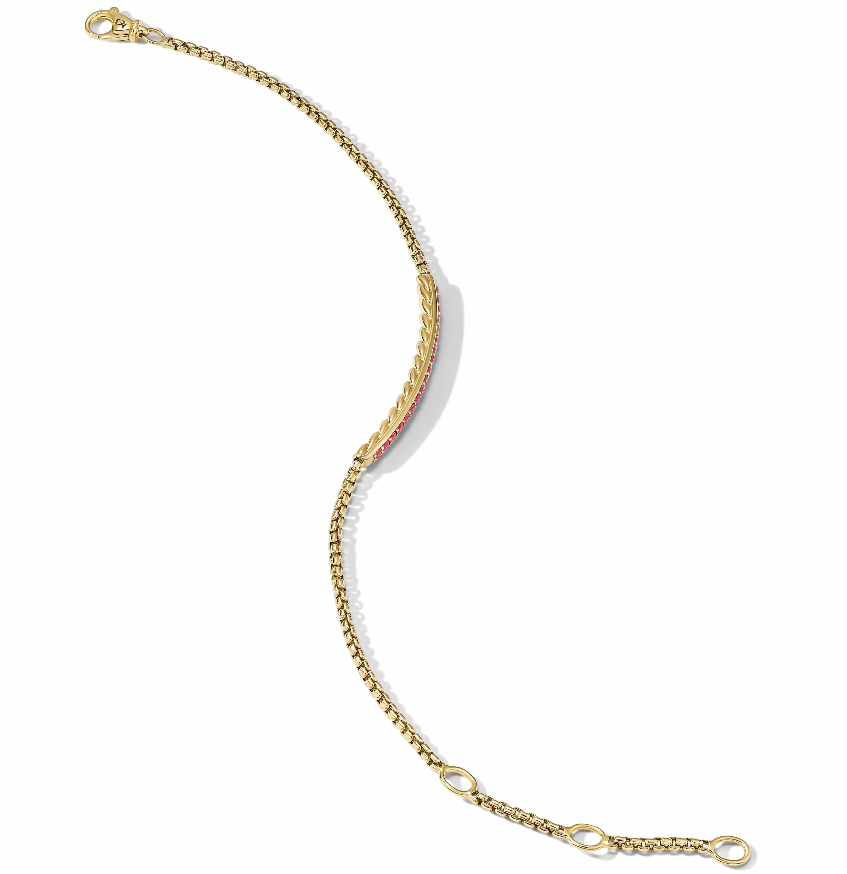 Petite Pavé Bar Bracelet in 18K Yellow Gold with Rubies, 1.7mm