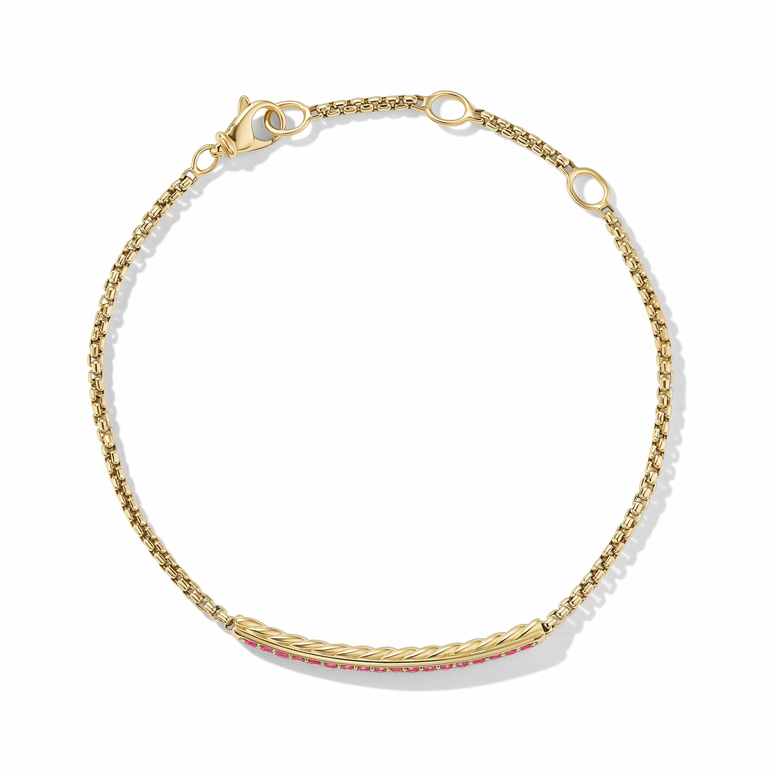 Petite Pavé Bar Bracelet in 18K Yellow Gold with Rubies, 1.7mm