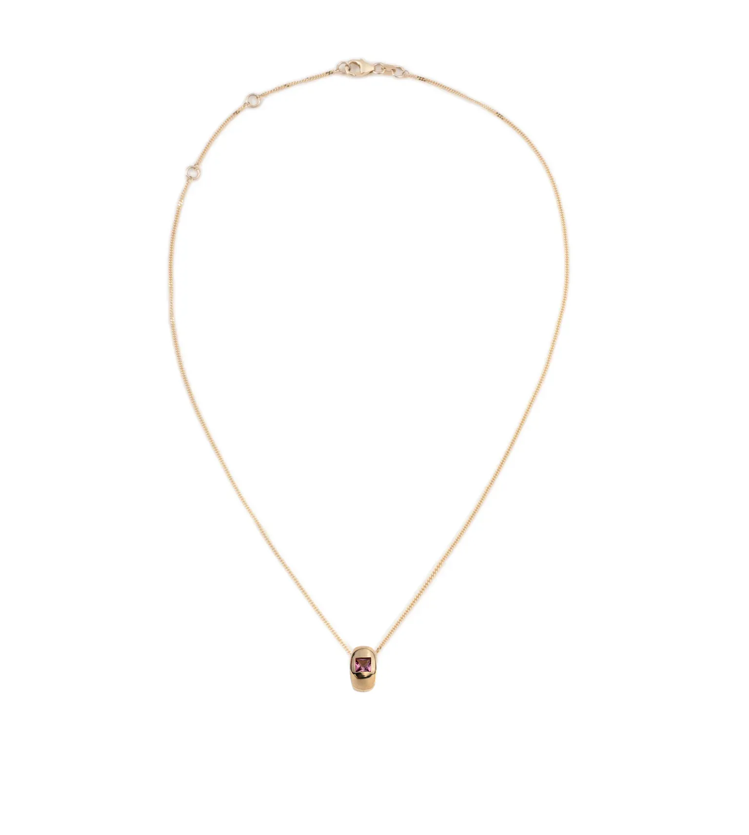 Pink Tourmaline Heart Slide : Fine Diamond Cut Curb Chain Necklace