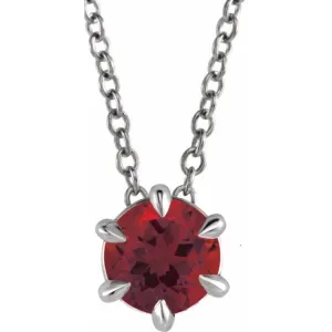 Platinum 4 mm Natural Mozambique Garnet Solitaire 16-18" Necklace