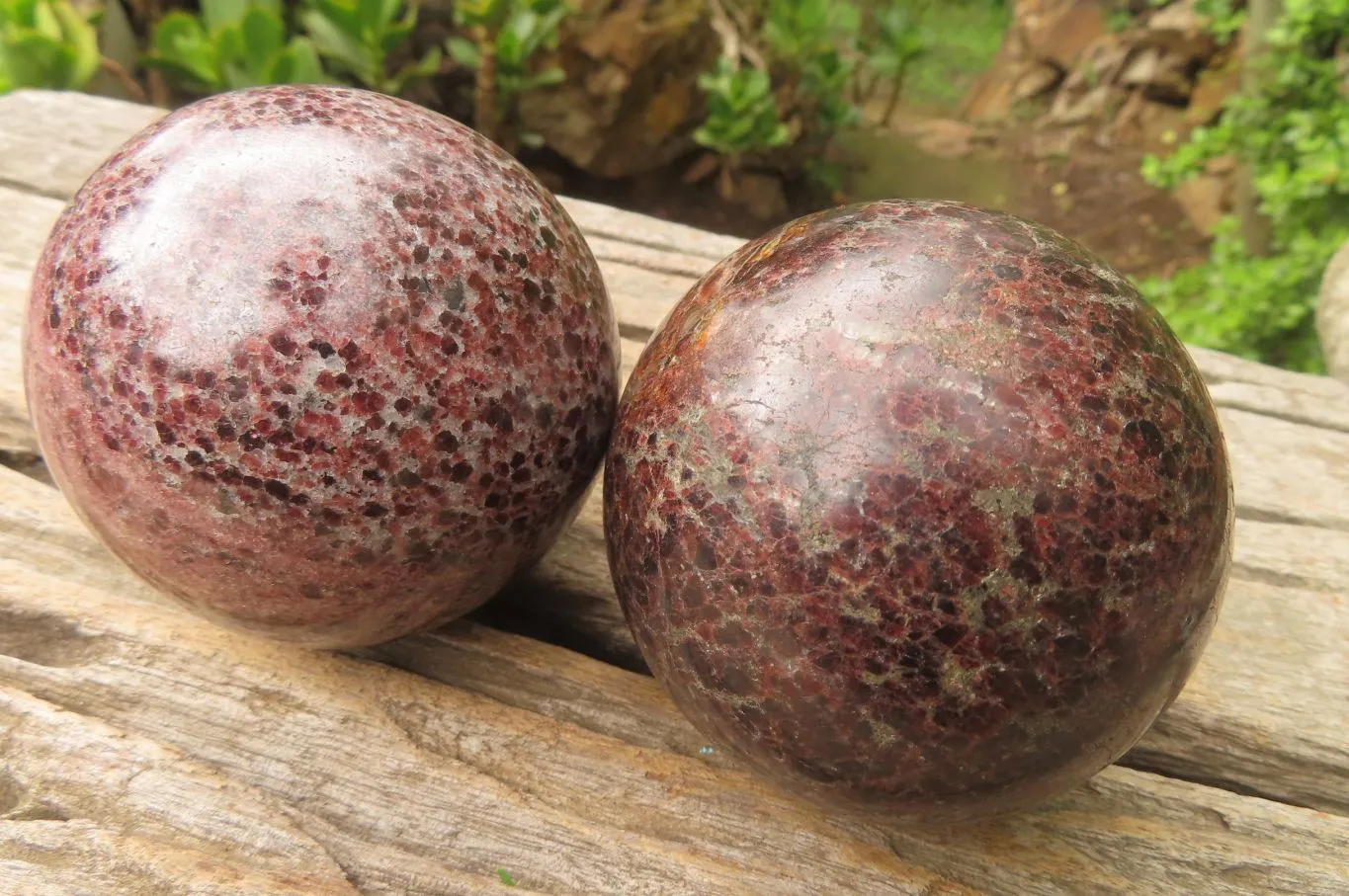 Polished Pyrope Garnet Matrix Spheres x 2 From Madagascar