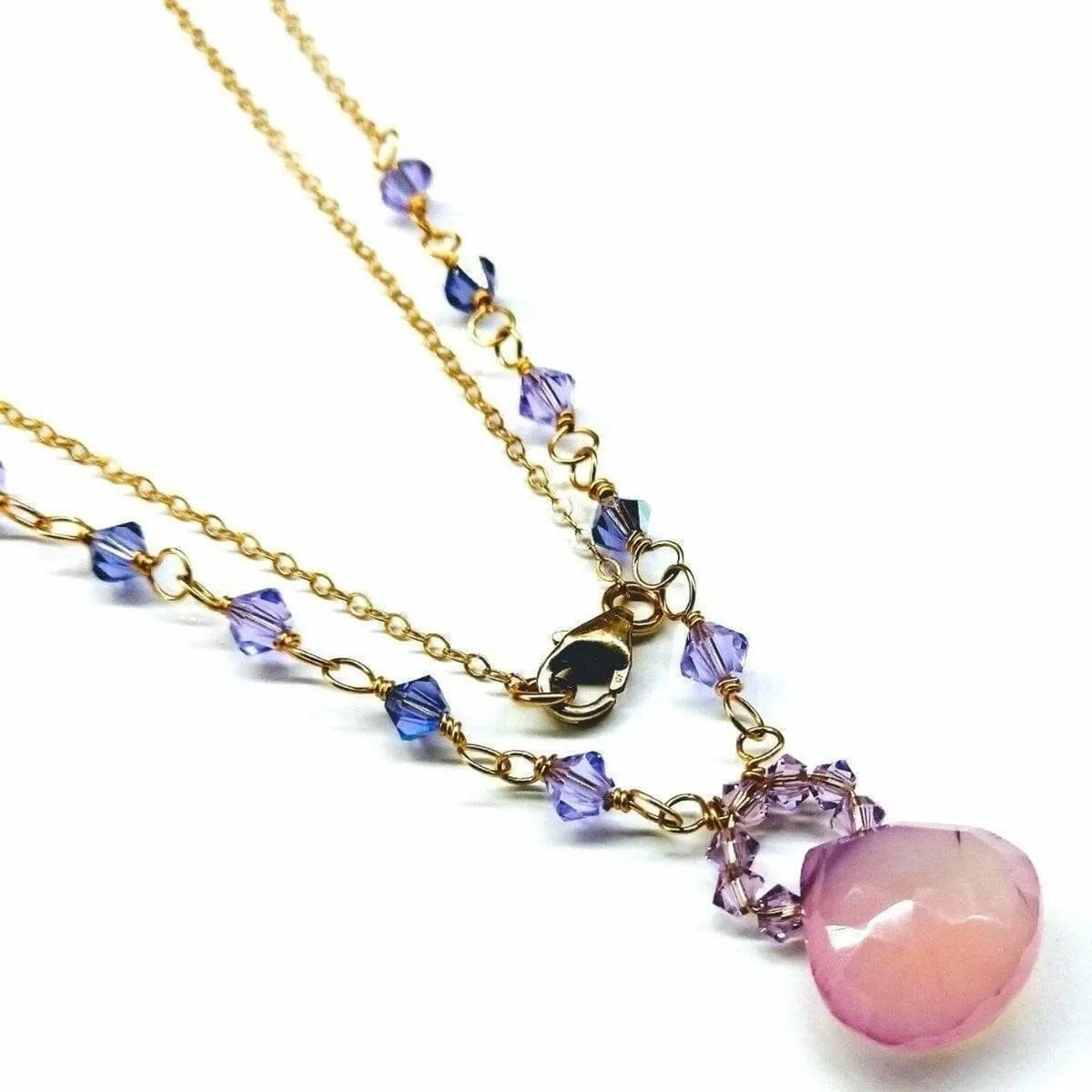 Purple Chalcedony Drop 14 KT Gold Filled Gemstone Collier Necklace