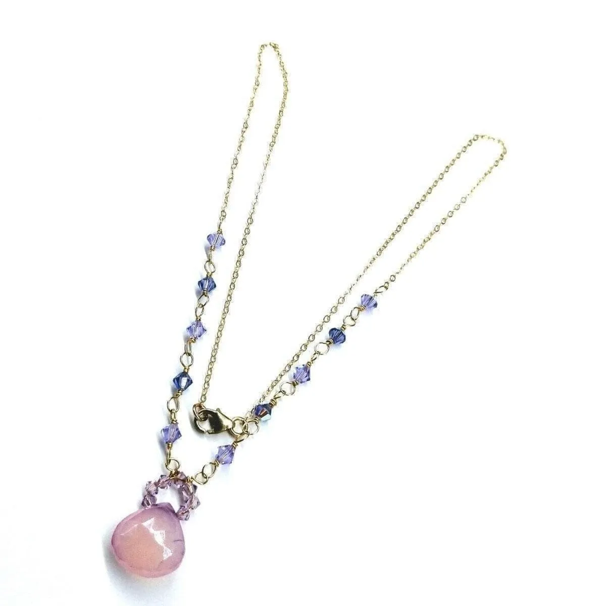 Purple Chalcedony Drop 14 KT Gold Filled Gemstone Collier Necklace