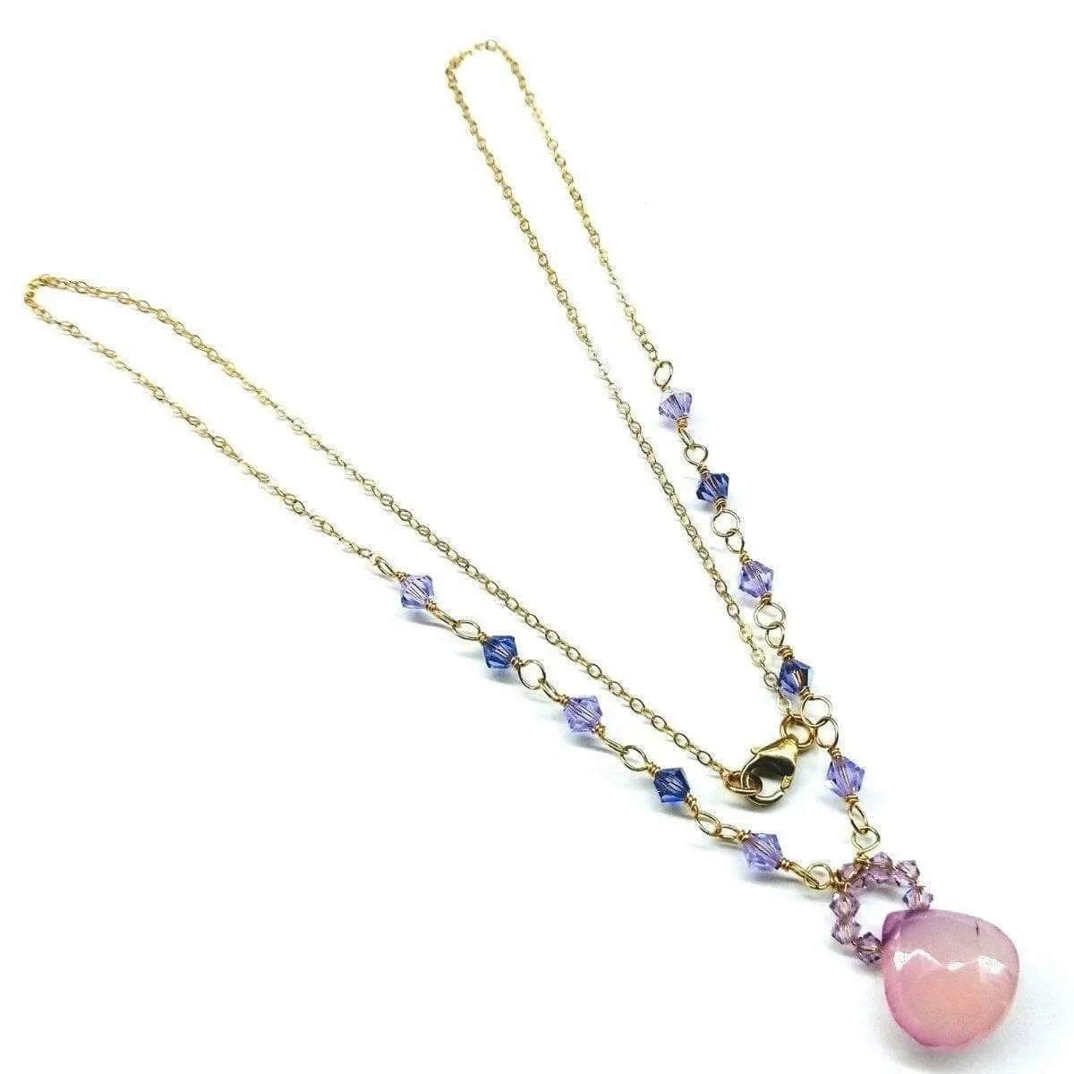 Purple Chalcedony Drop 14 KT Gold Filled Gemstone Collier Necklace