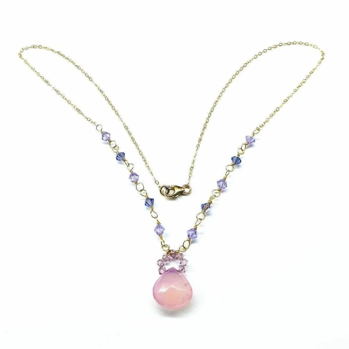 Purple Chalcedony Drop 14 KT Gold Filled Gemstone Collier Necklace