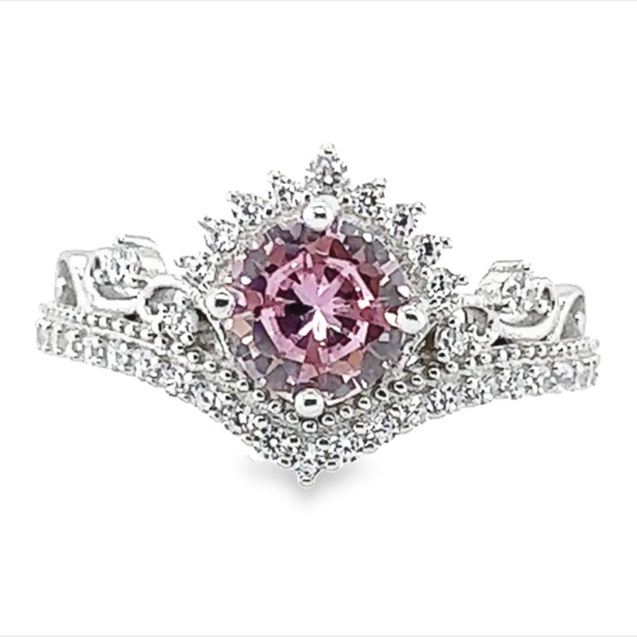 R179 Pink Stone Crown Ring