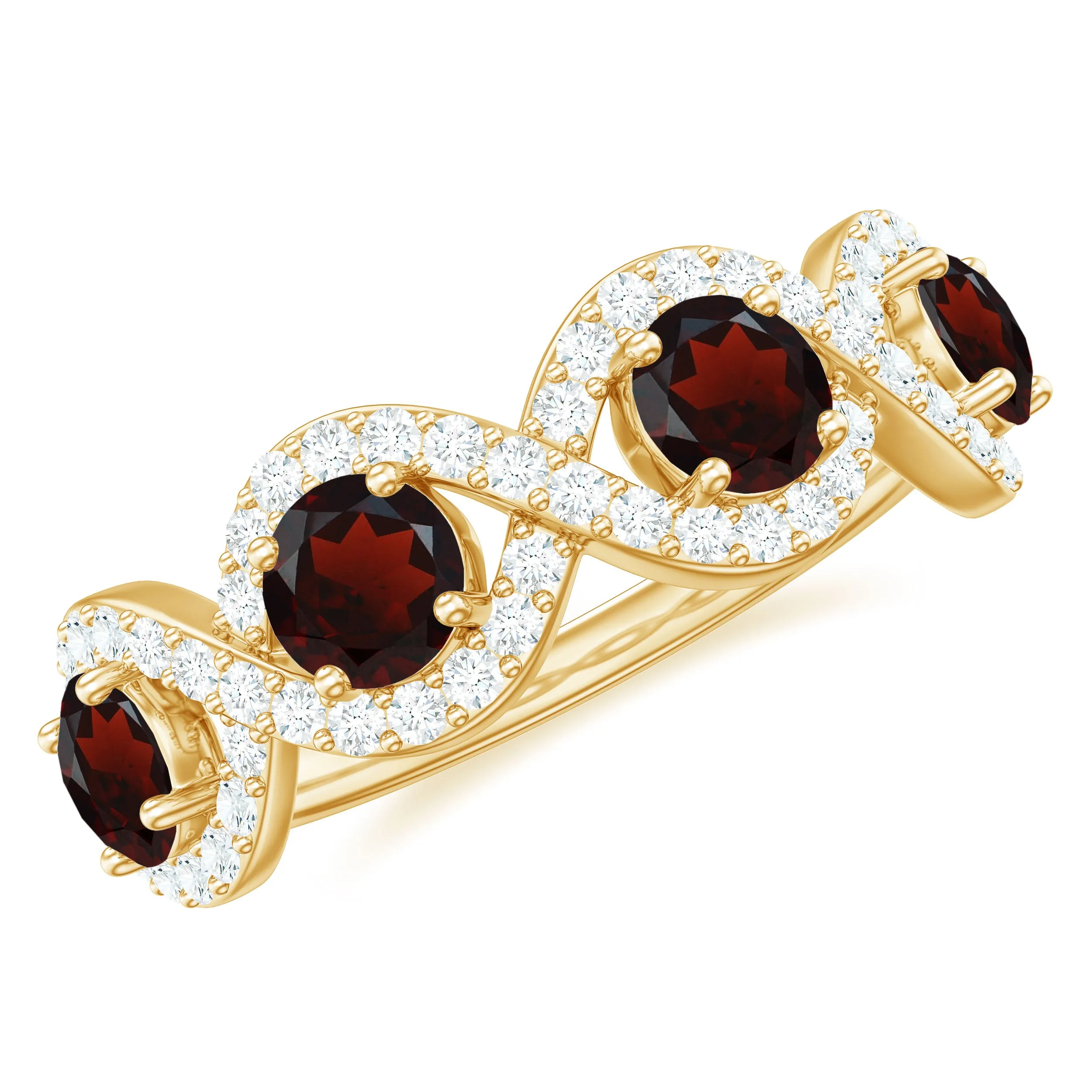 Real Garnet and Diamond Half Eternity Ring