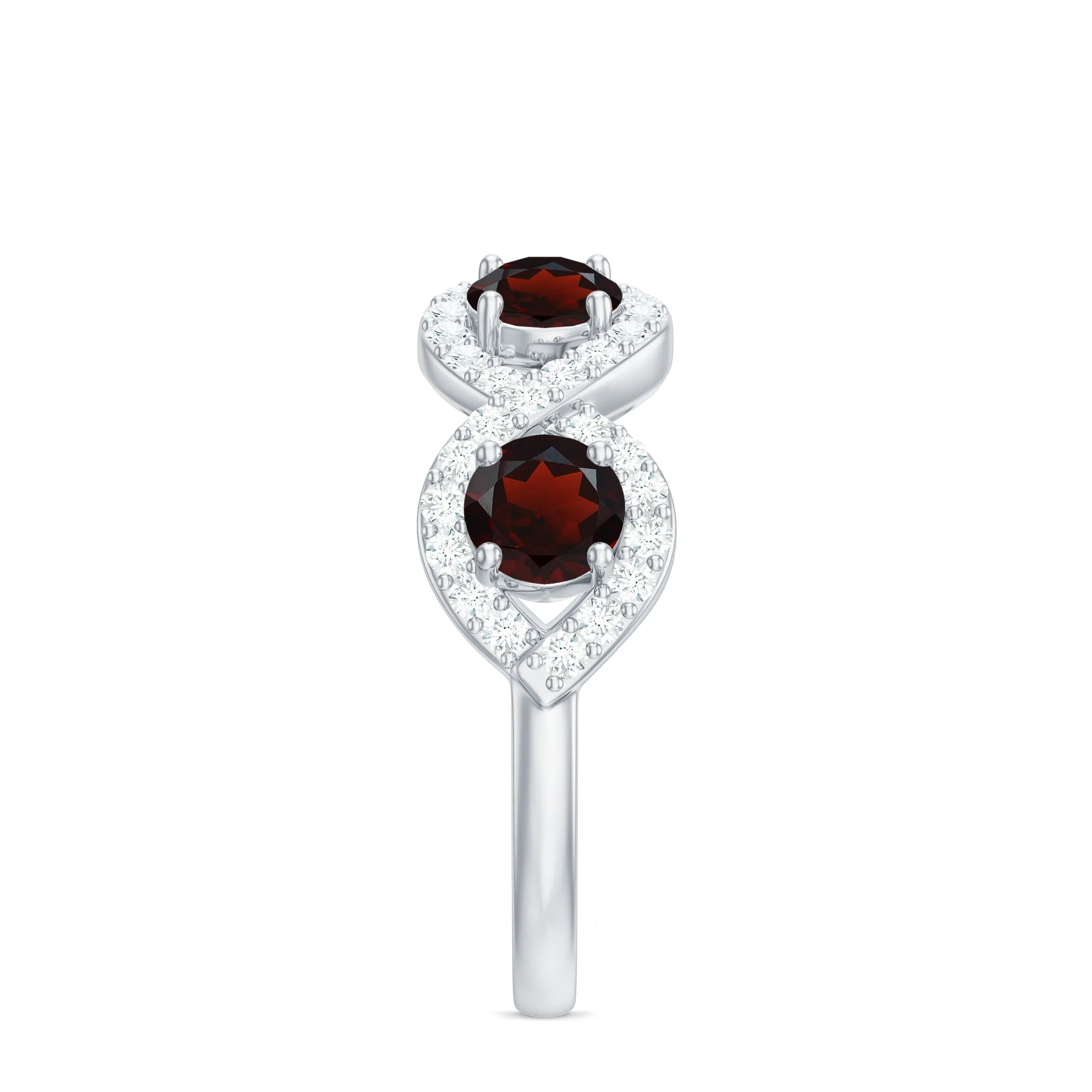 Real Garnet and Diamond Half Eternity Ring