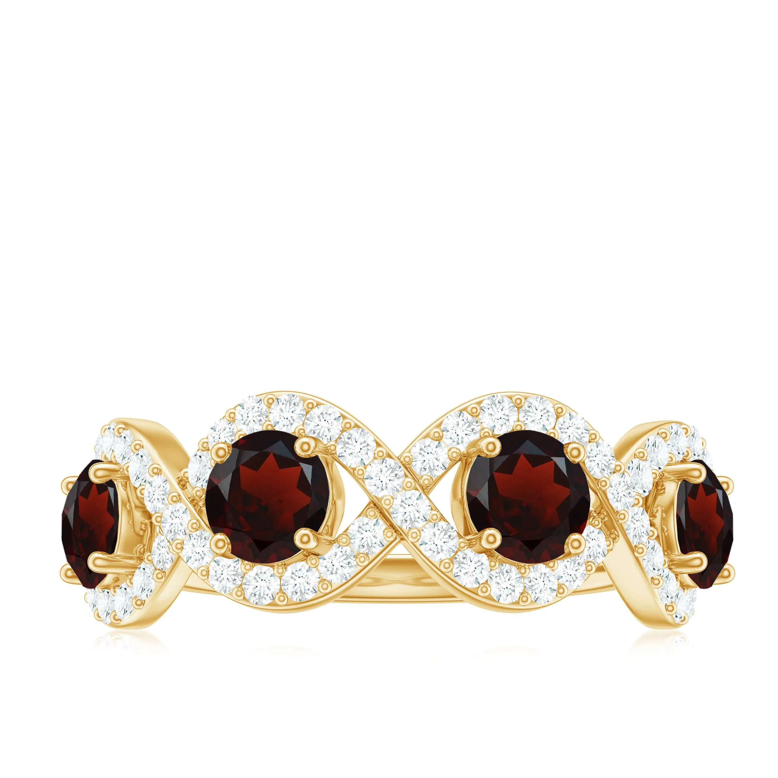 Real Garnet and Diamond Half Eternity Ring