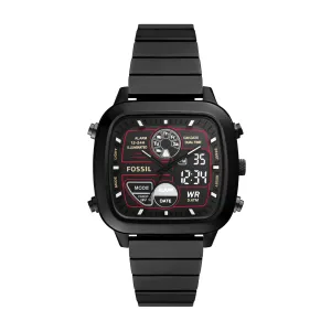 Retro Analog-Digital Black Stainless Steel Watch