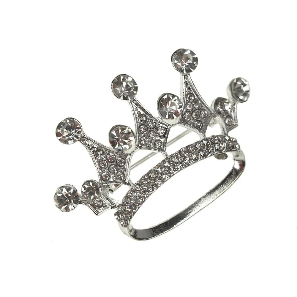 Rhinestone King Crown Brooch Pin, 1-3/4-Inch