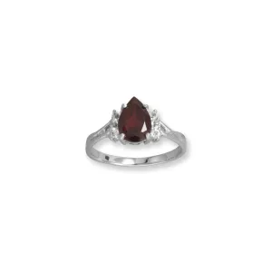 Rhodium Plated Garnet and White Topaz Ring