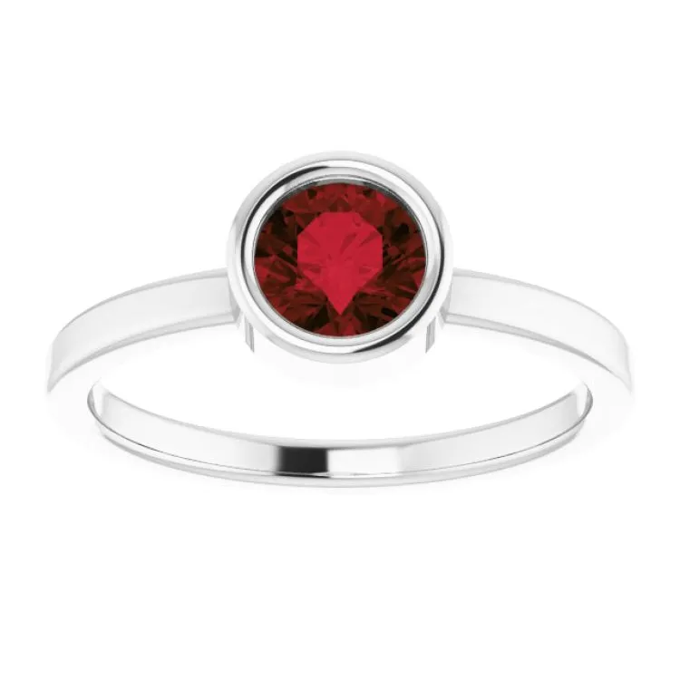 Rhodium-Plated Sterling Silver 5.5 mm Natural Mozambique Garnet Ring