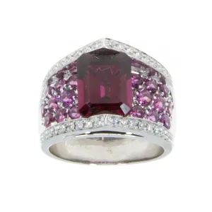 Rhodolite Garnet Pink Tourmaline & Diamond Ring 18kt