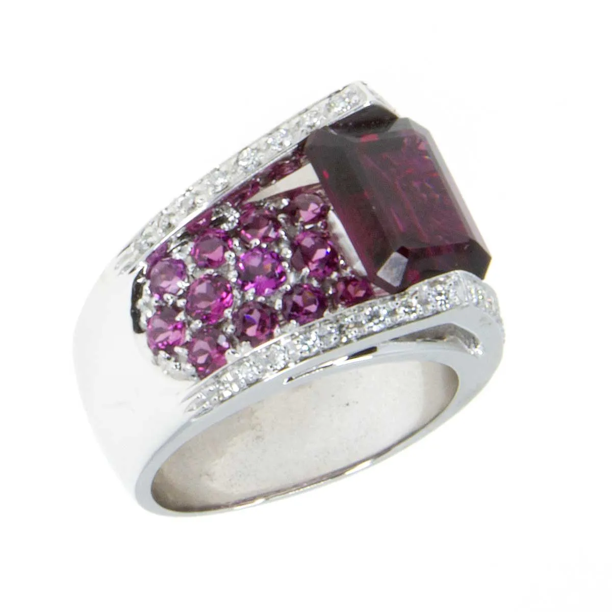 Rhodolite Garnet Pink Tourmaline & Diamond Ring 18kt