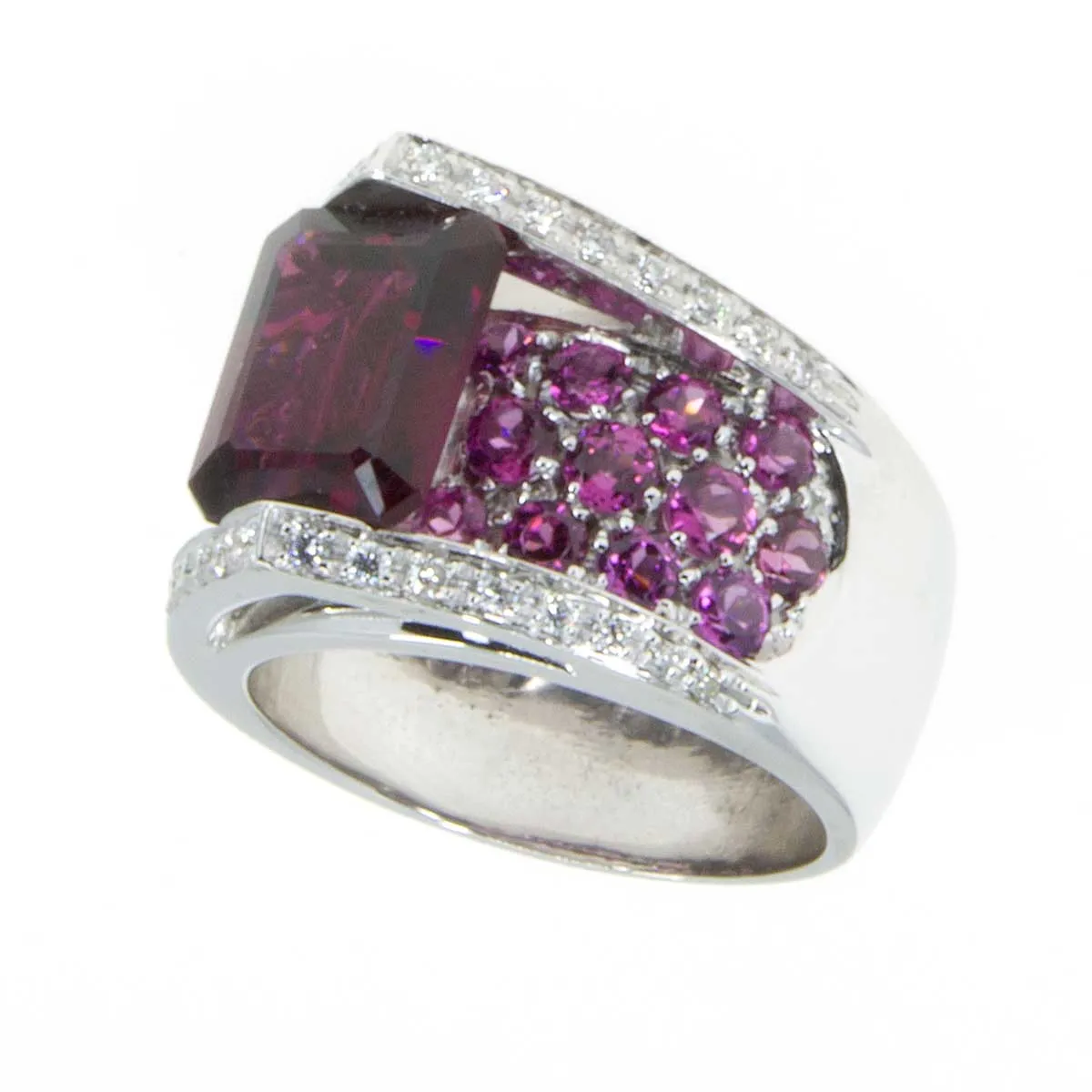 Rhodolite Garnet Pink Tourmaline & Diamond Ring 18kt