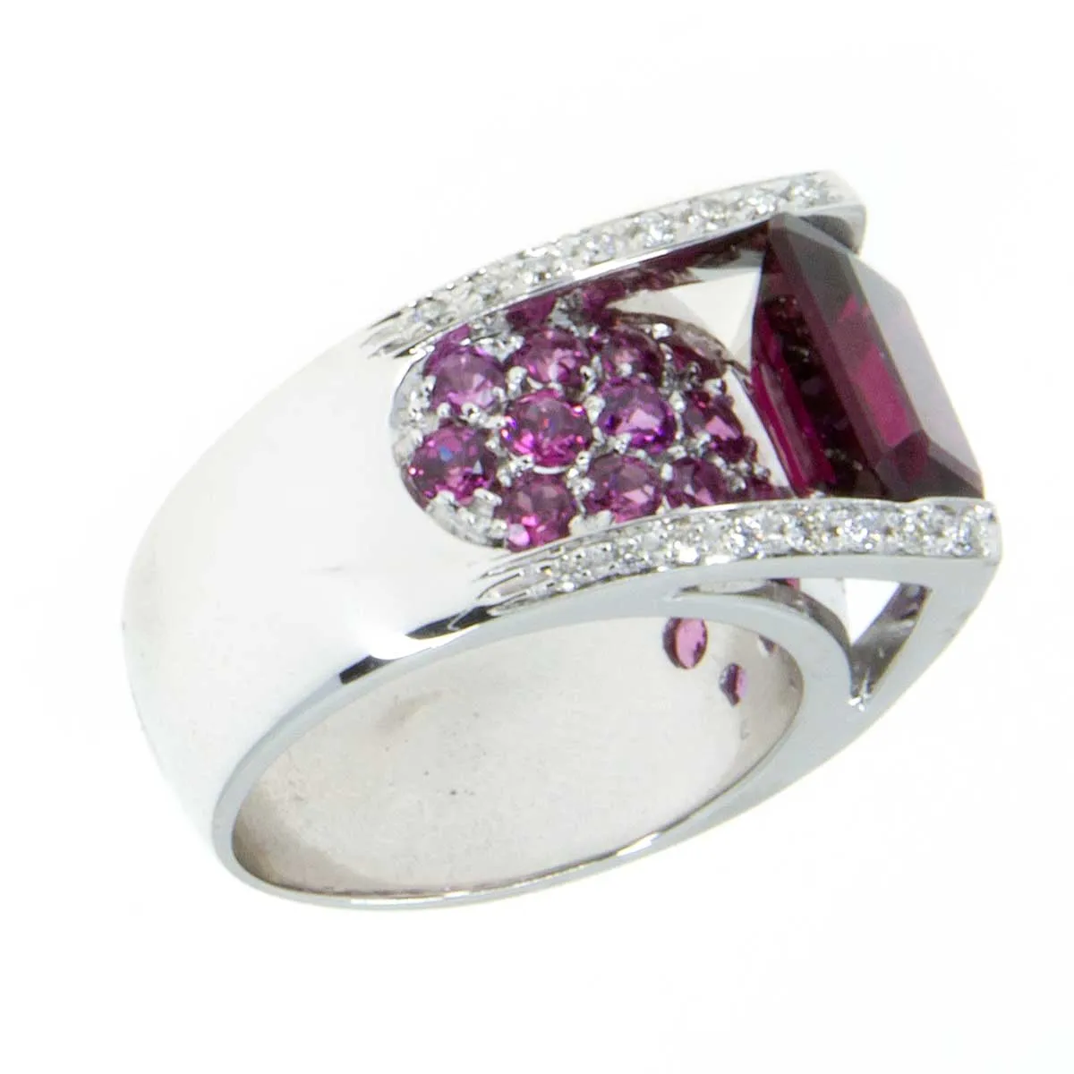 Rhodolite Garnet Pink Tourmaline & Diamond Ring 18kt