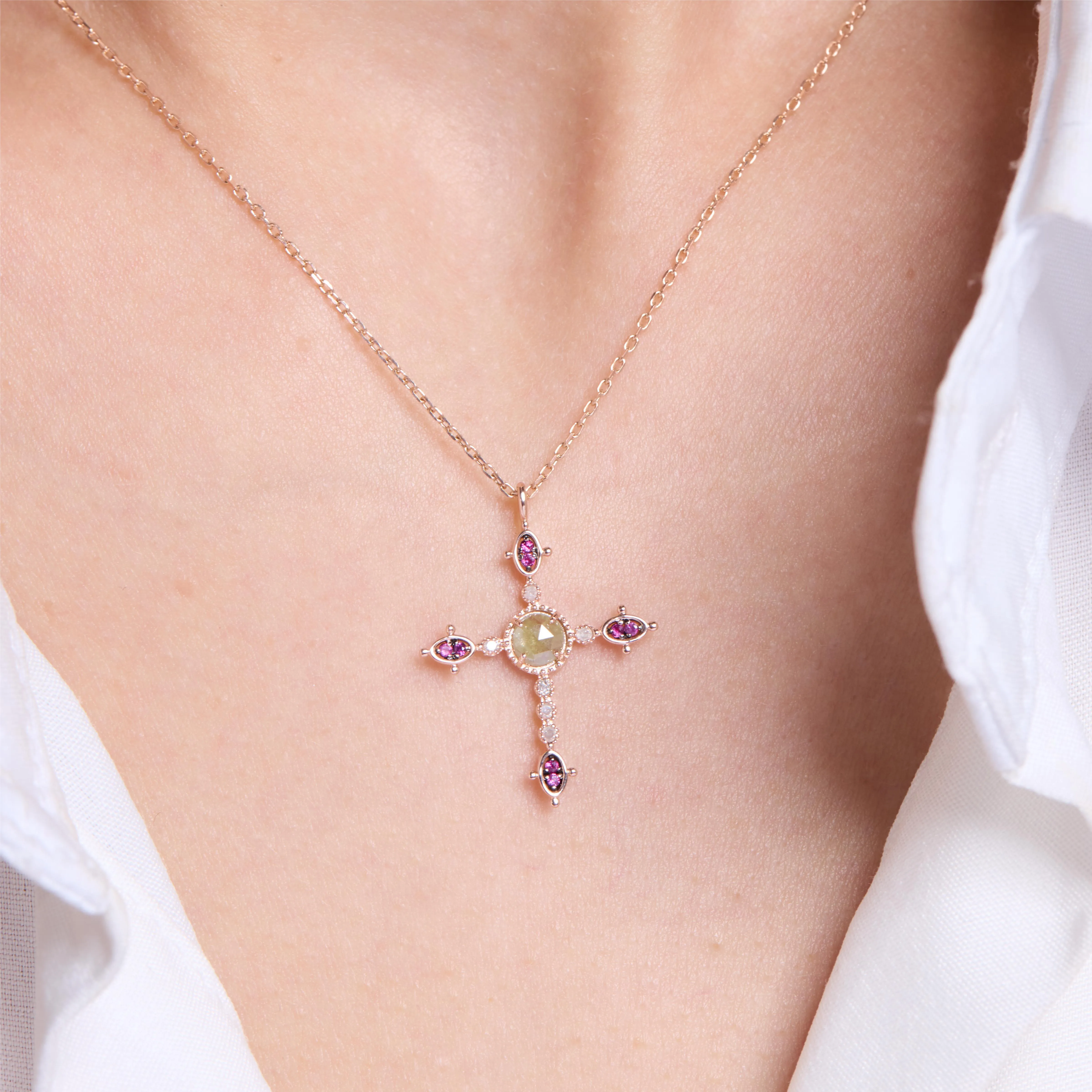 Rose Gold Diamond Cross  Pendant Necklace - Elegance