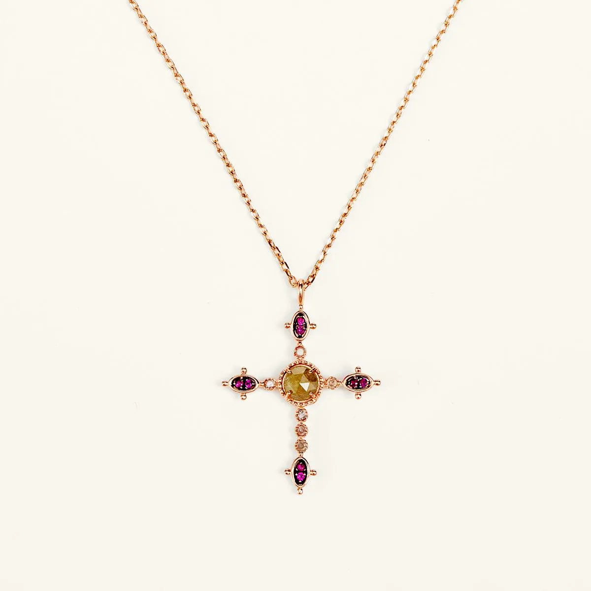 Rose Gold Diamond Cross  Pendant Necklace - Elegance