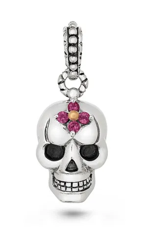 Roses Never Die Skull Charm – Pink Garnet