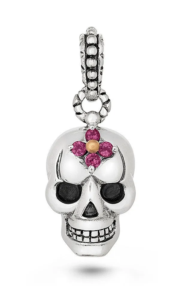 Roses Never Die Skull Charm – Pink Garnet