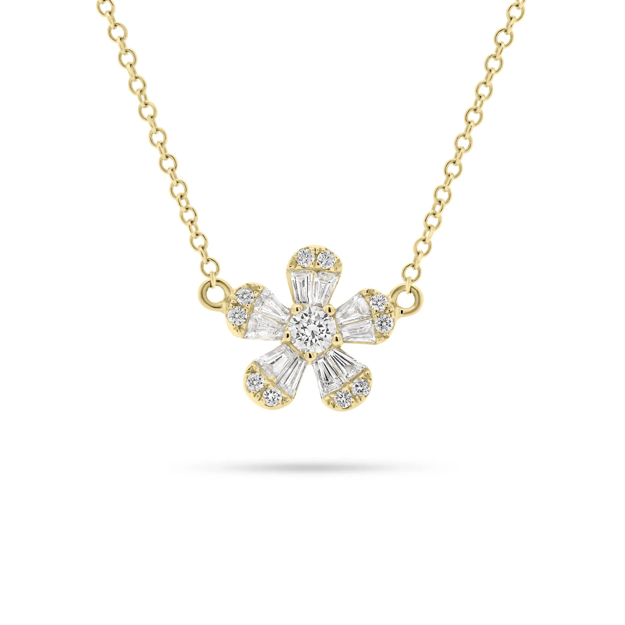 Round & Baguette Diamond Flower Necklace