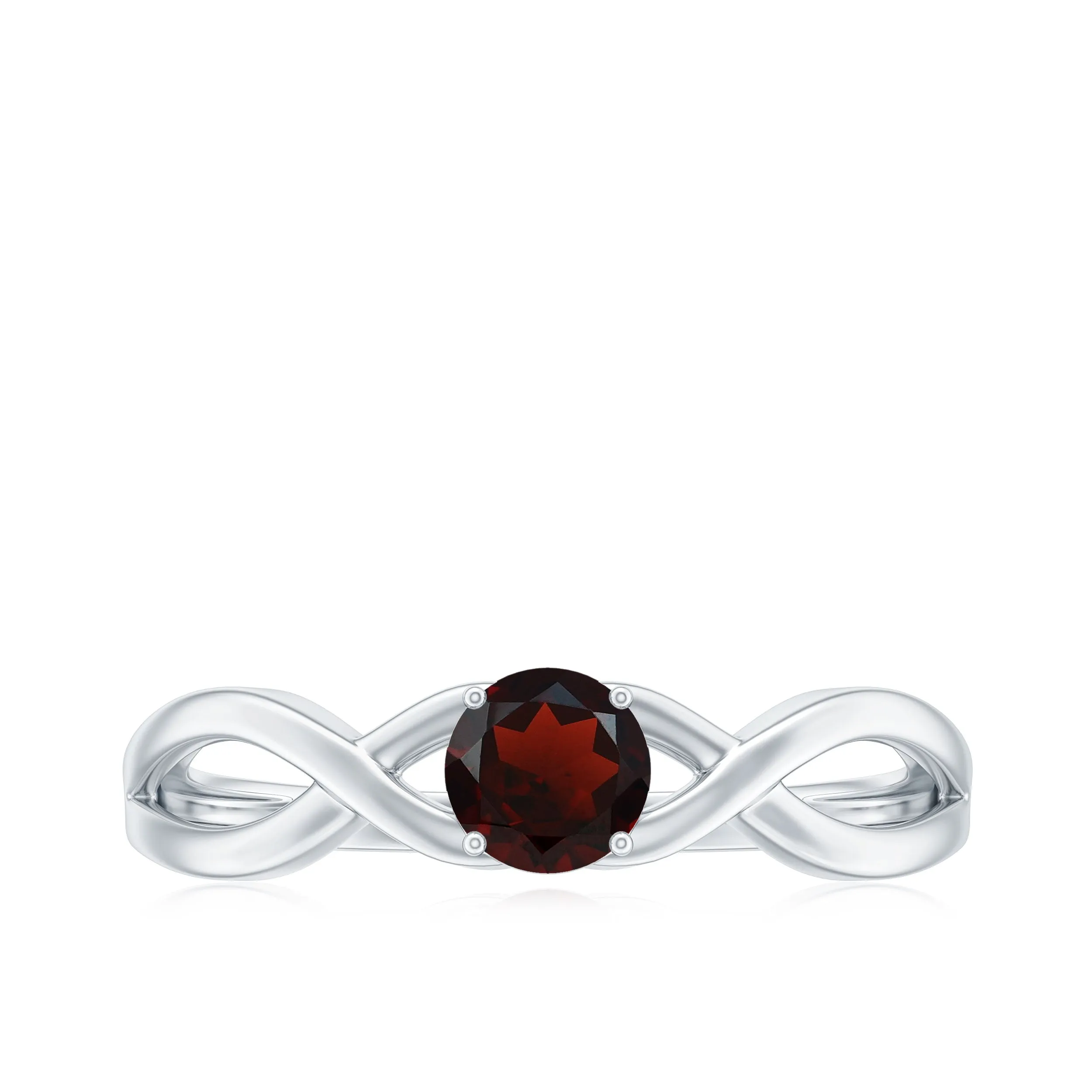 Round Garnet Solitaire Promise Ring in Crossover Shank