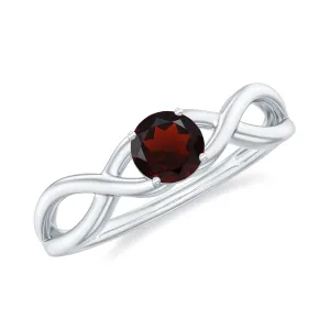 Round Garnet Solitaire Promise Ring in Crossover Shank