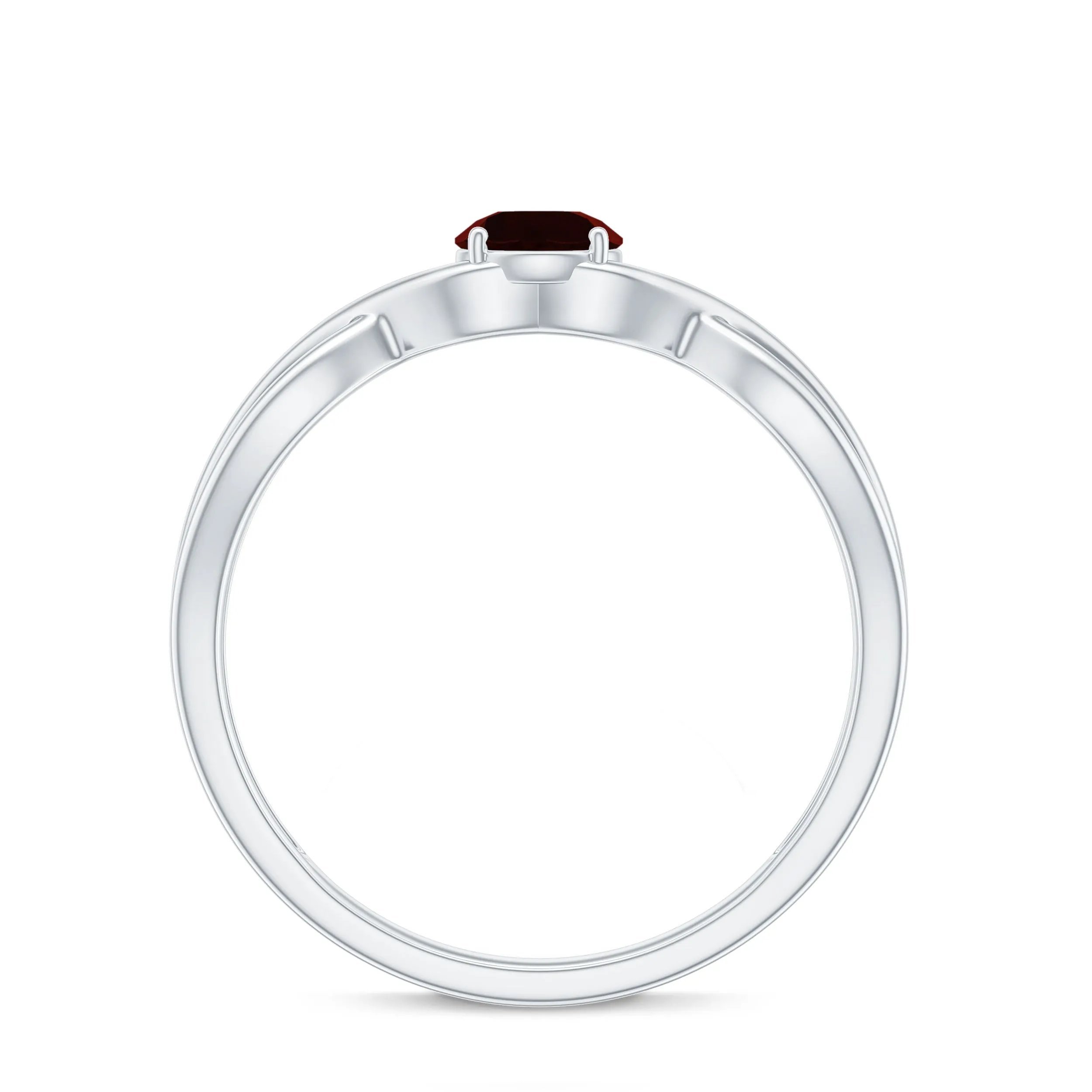 Round Garnet Solitaire Promise Ring in Crossover Shank