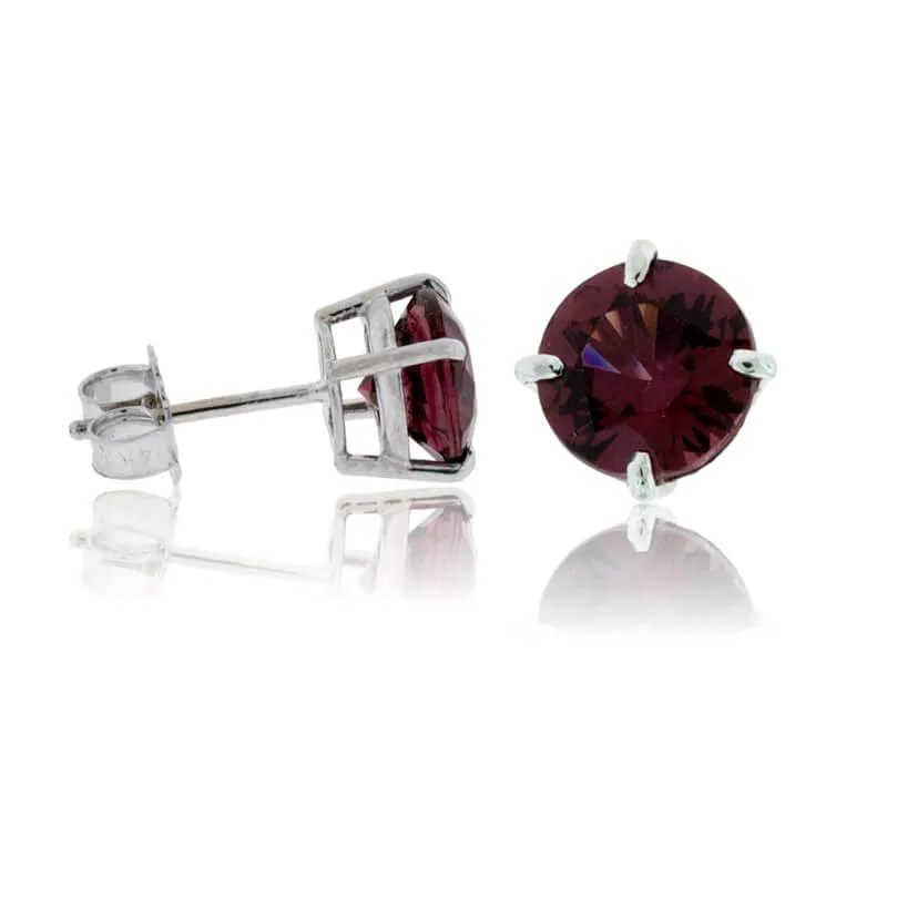 Round Rhodolite Garnet Stud Earrings